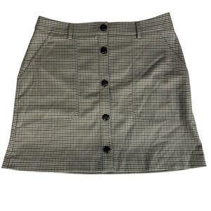 MONOPRIX Plaid‎ Button Front Mini Skirt  Size Large Brown Tan Blue Preppy New